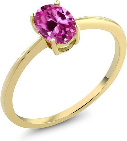 Gem Stone King 10K Yellow Gold Gemstone Birthstone Solitaire Engagement Ring | Oval 7X5MM | Wedding Anniversary Promise Ring For Women | Available In Size 5, 6, 7, 8, 9 in Saudi Arabia