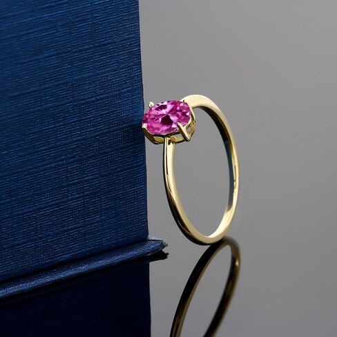 Gem Stone King 10K Yellow Gold Gemstone Birthstone Solitaire Engagement Ring | Oval 7X5MM | Wedding Anniversary Promise Ring For Women | Available In Size 5, 6, 7, 8, 9 in Saudi Arabia