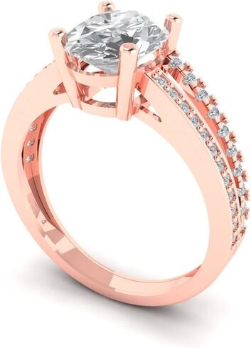 Clara Pucci 2.32 TCW Oval Cut Engging Ring للنساء ، الذهب الصلب 14K ، الذهب الوردي ، solitaire مع لهجات الذكرى الزفاف من الياقوت الأبيض in Saudi Arabia