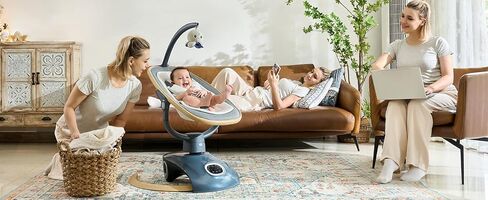 أرجوحة أطفال كهربائية ثلاثية الأبعاد بـ 6 حركات للرضع مع 5 سرعات، كرسي هزاز أوتوماتيكي للأطفال مع 13 نغمة وموسيقى لاسلكية، أرجوحة أطفال حديثي الولادة مع جهاز تحكم عن بعد، رمادي داكن in Kuwait