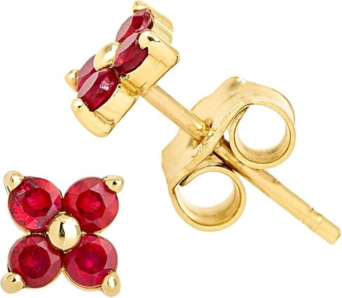 14K Yellow Gold 0.24ctw 4-stone Ruby Flower Stud Earrings, Butterfly Push-back Closure, July Birthstone Earrings in Saudi Arabia