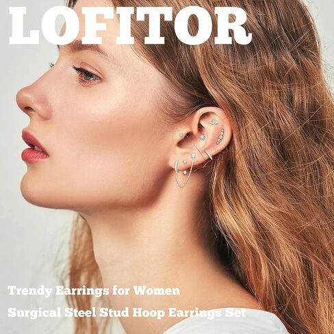 Hypoallergenic Flat Back Earrings for Women Gold Plated Trendy Stacks Surgical Steel Stud Hoop Earrings Set For Multiple Piercing Tiny Stainless Steel Cartilage Screw Back Earrings Jewelry Gifts in Kuwait