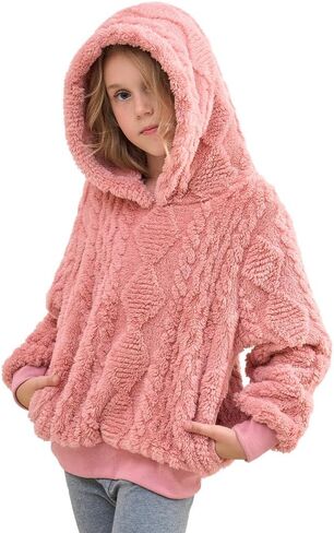 فتيات هوديز سترة غامضة دافئة Sherpa Top Girls Boys Pullover Sweatshirts مع جيوب 5-14 سنة in Kuwait