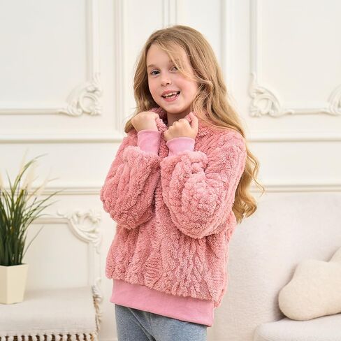 فتيات هوديز سترة غامضة دافئة Sherpa Top Girls Boys Pullover Sweatshirts مع جيوب 5-14 سنة in Kuwait