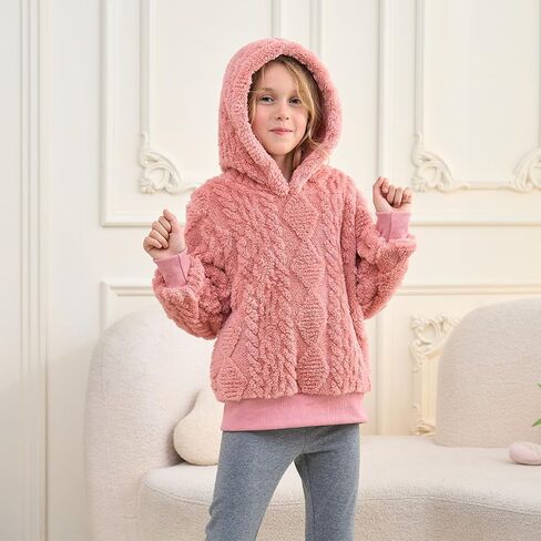 فتيات هوديز سترة غامضة دافئة Sherpa Top Girls Boys Pullover Sweatshirts مع جيوب 5-14 سنة in Kuwait