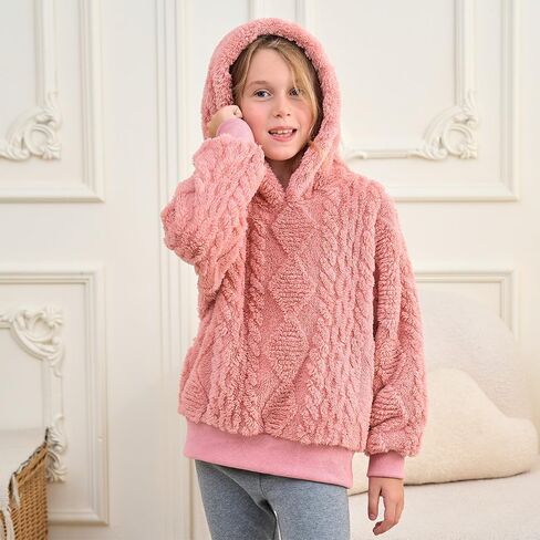 فتيات هوديز سترة غامضة دافئة Sherpa Top Girls Boys Pullover Sweatshirts مع جيوب 5-14 سنة in Kuwait