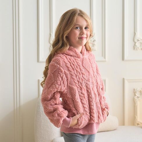 فتيات هوديز سترة غامضة دافئة Sherpa Top Girls Boys Pullover Sweatshirts مع جيوب 5-14 سنة in Kuwait