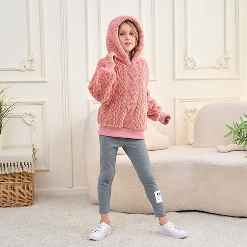 فتيات هوديز سترة غامضة دافئة Sherpa Top Girls Boys Pullover Sweatshirts مع جيوب 5-14 سنة in Kuwait