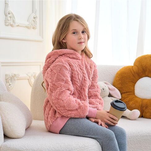 فتيات هوديز سترة غامضة دافئة Sherpa Top Girls Boys Pullover Sweatshirts مع جيوب 5-14 سنة in Kuwait