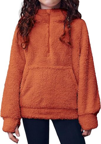 Arshiner Girls Fuzzy Hoodies Half Zip Sherpa Pullover Sweatshirt Fleece Cozy Outwear Coat with Pockets in Saudi Arabia