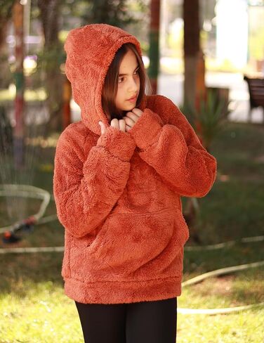 Arshiner Girls Fuzzy Hoodies Half Zip Sherpa Pullover Sweatshirt Fleece Cozy Outwear Coat with Pockets in Saudi Arabia