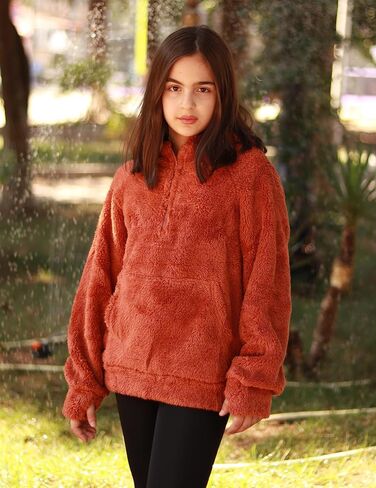 Arshiner Girls Fuzzy Hoodies Half Zip Sherpa Pullover Sweatshirt Fleece Cozy Outwear Coat with Pockets in Saudi Arabia