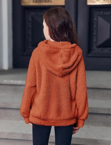 Arshiner Girls Fuzzy Hoodies Half Zip Sherpa Pullover Sweatshirt Fleece Cozy Outwear Coat with Pockets in Saudi Arabia