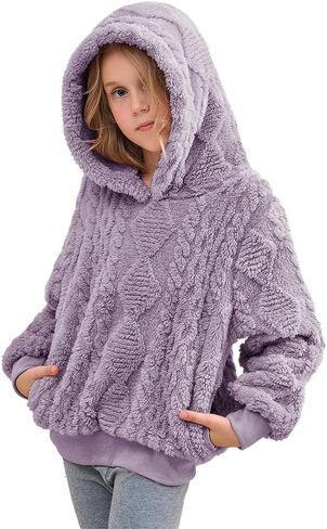 Girls Hoodies Fuzzy Sweater Warm Sherpa Top Girls Boys Pullover Sweatshirts With Pockets 5-14 Years in Saudi Arabia