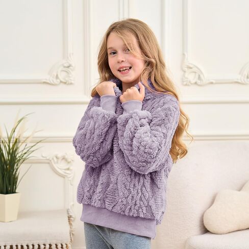 Girls Hoodies Fuzzy Sweater Warm Sherpa Top Girls Boys Pullover Sweatshirts With Pockets 5-14 Years in Saudi Arabia