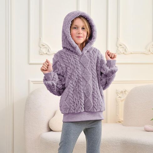 Girls Hoodies Fuzzy Sweater Warm Sherpa Top Girls Boys Pullover Sweatshirts With Pockets 5-14 Years in Saudi Arabia
