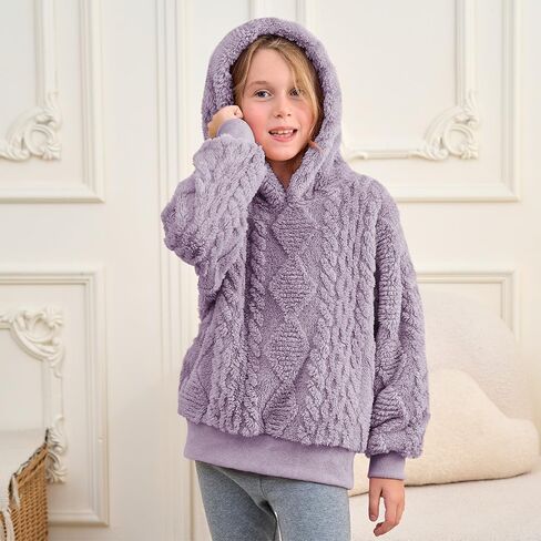 Girls Hoodies Fuzzy Sweater Warm Sherpa Top Girls Boys Pullover Sweatshirts With Pockets 5-14 Years in Saudi Arabia