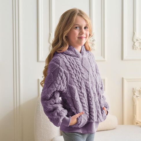 Girls Hoodies Fuzzy Sweater Warm Sherpa Top Girls Boys Pullover Sweatshirts With Pockets 5-14 Years in Saudi Arabia