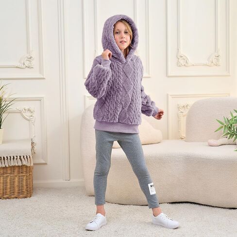Girls Hoodies Fuzzy Sweater Warm Sherpa Top Girls Boys Pullover Sweatshirts With Pockets 5-14 Years in Saudi Arabia