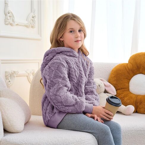 Girls Hoodies Fuzzy Sweater Warm Sherpa Top Girls Boys Pullover Sweatshirts With Pockets 5-14 Years in Saudi Arabia