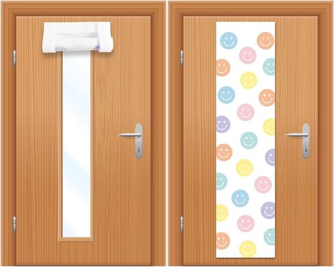 2Pcs Classroom Door Window Cover Pastel Smile Face Blackout Lockdown Shades for Door Window Covering Preppy Smile Face Darkening Blackout Roller Drapes for Nursery Teacher Office Room Decors in Saudi Arabia