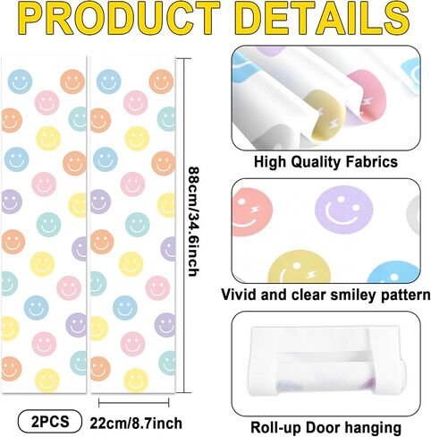 2Pcs Classroom Door Window Cover Pastel Smile Face Blackout Lockdown Shades for Door Window Covering Preppy Smile Face Darkening Blackout Roller Drapes for Nursery Teacher Office Room Decors in Saudi Arabia