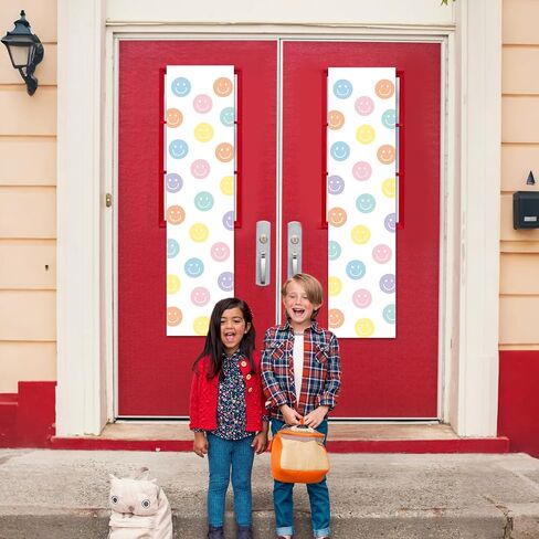 2Pcs Classroom Door Window Cover Pastel Smile Face Blackout Lockdown Shades for Door Window Covering Preppy Smile Face Darkening Blackout Roller Drapes for Nursery Teacher Office Room Decors in Saudi Arabia