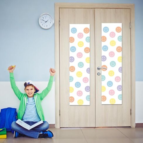 2Pcs Classroom Door Window Cover Pastel Smile Face Blackout Lockdown Shades for Door Window Covering Preppy Smile Face Darkening Blackout Roller Drapes for Nursery Teacher Office Room Decors in Saudi Arabia