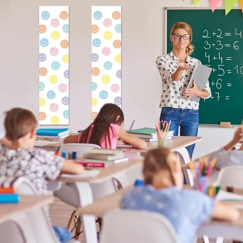 2Pcs Classroom Door Window Cover Pastel Smile Face Blackout Lockdown Shades for Door Window Covering Preppy Smile Face Darkening Blackout Roller Drapes for Nursery Teacher Office Room Decors in Saudi Arabia