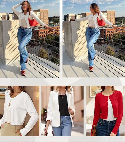 Newshows Cropped Cardigan Sweaters for Women 2023 Crew Neck Button Down Open Front Knit Bolero Shrugs in Kuwait