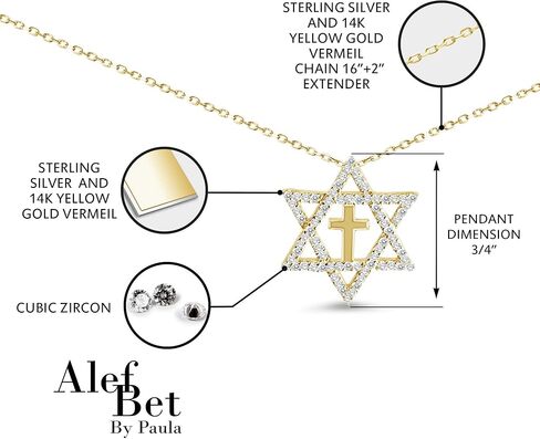 Alef Bet by Paula Star of David and Cross Sparkling Necklace in Saudi Arabia