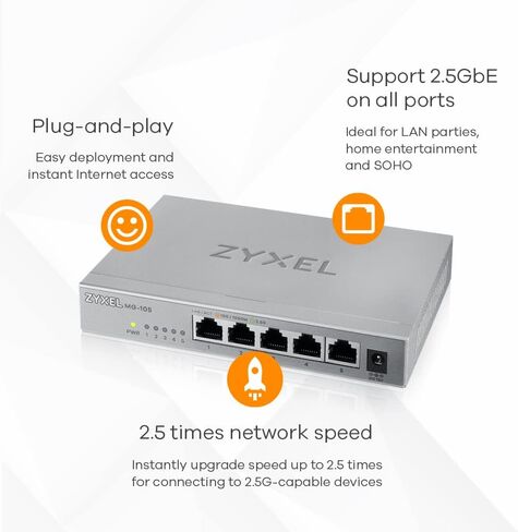 Zyxel 5-Port PoE 2.5G Multi-Gig Unmanaged Switch @ 70W with 4 x PoE++(60W) | 1 x 10G SFP+ | Desktop or Wall Mount [XMG-105HP] in Kuwait