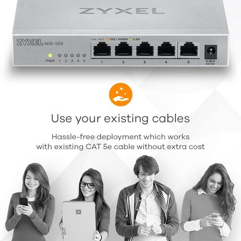 Zyxel 5-Port PoE 2.5G Multi-Gig Unmanaged Switch @ 70W with 4 x PoE++(60W) | 1 x 10G SFP+ | Desktop or Wall Mount [XMG-105HP] in Kuwait