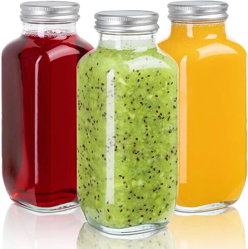 Juice Bottles with Lids, 16 Oz - Set of 3 - Clear Glass Jars with Caps - Reusable Empty Drink Containers for Juicing, Smoothies, Water, Milk, Kombucha Storage, Wellness Shots and More (3) in Saudi Arabia