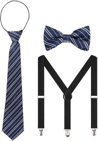 Kids Necktie Bowtie Suspender Set for Boys Girls Pre-tied Adjustable Accessory Sets for Wedding School Uniforms in Kuwait