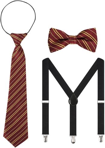 Kids Necktie Bowtie Suspender Set for Boys Girls Pre-tied Adjustable Accessory Sets for Wedding School Uniforms in Kuwait