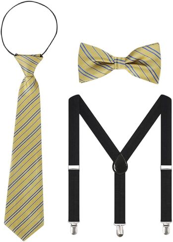 Kids Necktie Bowtie Suspender Set for Boys Girls Pre-tied Adjustable Accessory Sets for Wedding School Uniforms in Kuwait