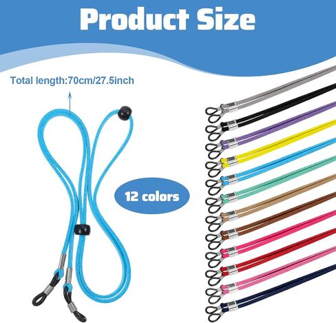 حزام نظارات 12pcs ، حاملي نظارات العين حول الرقبة ، سلسلة نظارات الحبل القابلة للتعديل للنساء الرجال ، سلسلة زجاجية القراءة (ألوان غنية) in Kuwait