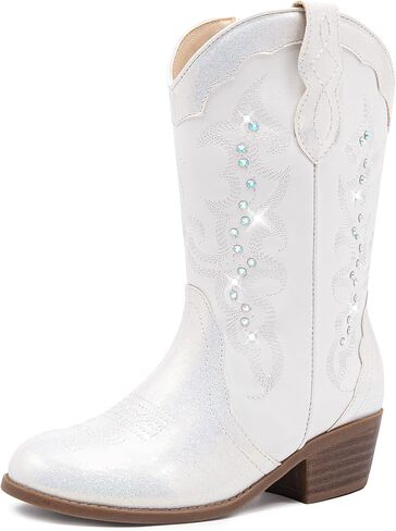 Girls Cowboy Boots Cowgirl Western Boot for Kids Rhinestone Shurparly Toddler But Boots Ponited Tee Mid Calf Party for Little Big Kid in Kuwait