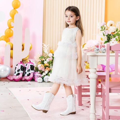 Girls Cowboy Boots Cowgirl Western Boot for Kids Rhinestone Shurparly Toddler But Boots Ponited Tee Mid Calf Party for Little Big Kid in Kuwait