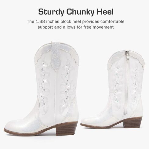 Girls Cowboy Boots Cowgirl Western Boot for Kids Rhinestone Shurparly Toddler But Boots Ponited Tee Mid Calf Party for Little Big Kid in Kuwait