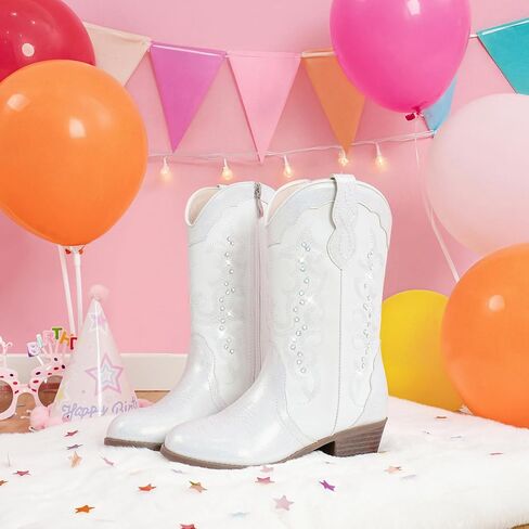 Girls Cowboy Boots Cowgirl Western Boot for Kids Rhinestone Shurparly Toddler But Boots Ponited Tee Mid Calf Party for Little Big Kid in Kuwait