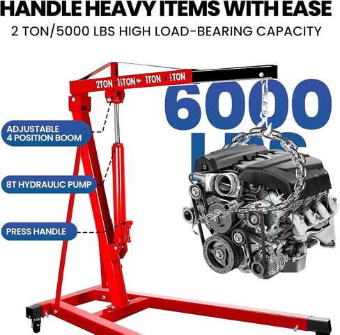 6000 LBS Engine Hoist with Leveler, 3 Ton Cherry Picker Engine Hoist, Folding Engine Shop Crane Hoist Lift, 8 Ton Hydraulic Pump, Cherry Picker Shop Crane with 6 Casters (2Ton) in Saudi Arabia