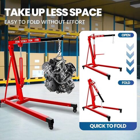 6000 LBS Engine Hoist with Leveler, 3 Ton Cherry Picker Engine Hoist, Folding Engine Shop Crane Hoist Lift, 8 Ton Hydraulic Pump, Cherry Picker Shop Crane with 6 Casters (2Ton) in Saudi Arabia