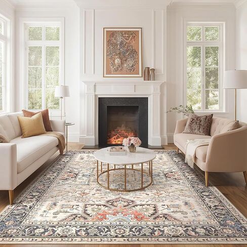 Area Rug 5x7 Big Carpet for Living Room Bedroom Home Decor Washable Oriental Vintage Floral Distressed Rugs Large Indoor Carpets with Non Slip Back for Nursery Dining Room Office Floor -Brown in Saudi Arabia