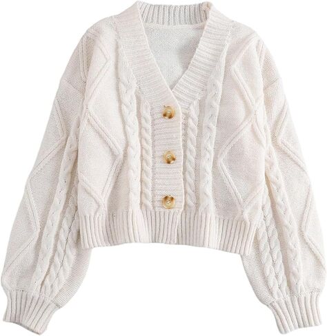 Oyoangle Girl's Cable's Knit Cardigan Sensters Bishop Long Sleeve Button Down Meatele Sweater in Saudi Arabia