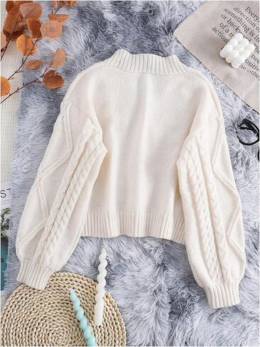 Oyoangle Girl's Cable's Knit Cardigan Sensters Bishop Long Sleeve Button Down Meatele Sweater in Saudi Arabia