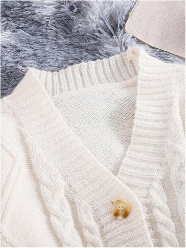 Oyoangle Girl's Cable's Knit Cardigan Sensters Bishop Long Sleeve Button Down Meatele Sweater in Saudi Arabia