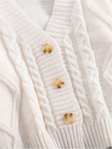 Oyoangle Girl's Cable's Knit Cardigan Sensters Bishop Long Sleeve Button Down Meatele Sweater in Saudi Arabia