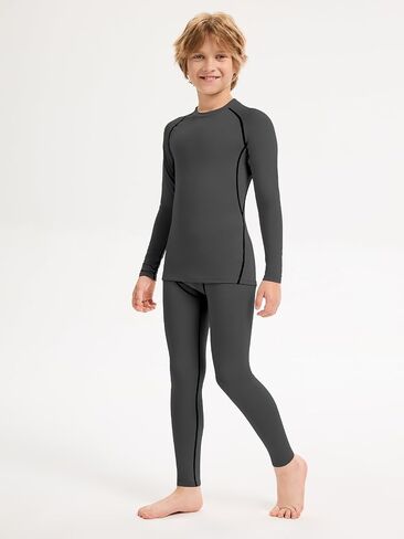 2 Packs Boys Thermal Underwear Set Boys Compression Set Athletic Kids Thermals Top and Bottom Baselayer Sets in Kuwait